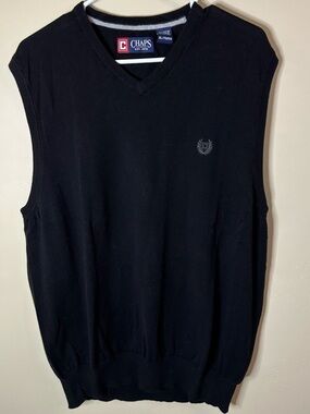 Chaps Men's XL Black V-Neck Sweater Vest - 100% Cotton P2P 26”